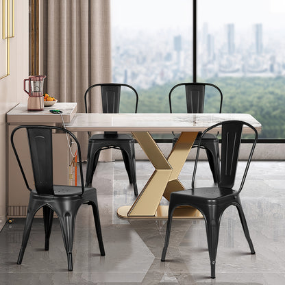 Eetkamerstoelen – Stoelen – Kuipstoelen – Keukenstoelen – Woonkamerstoelen – Industrieel Design – Geverfd Metalen Frame – Set Van 4 – Mat Zwart – Stevig & Duurzaam