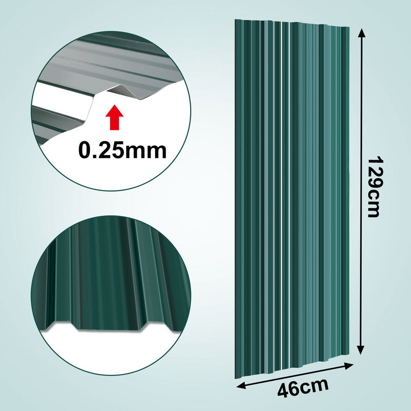 Dakpanelen – Dakplaten – Dakbedekking – Dakplaat – Golfplaat – Gegalvaniseerd Staal – 129x46 cm – 0,25 mm Dikte – Groen – Set van 36 stuks – Weerbestendig & Lichtgewicht
