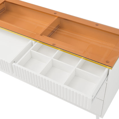 Ladekast – Kast – Commode – Opbergmeubel – Ladenkast – Wit met Amber Glas – Hardhouten Constructie – 6 Lades met Indeling – Anti-Kantel Veiligheid – 47,2 Kubieke Voet Opslag – 120 cm Hoog