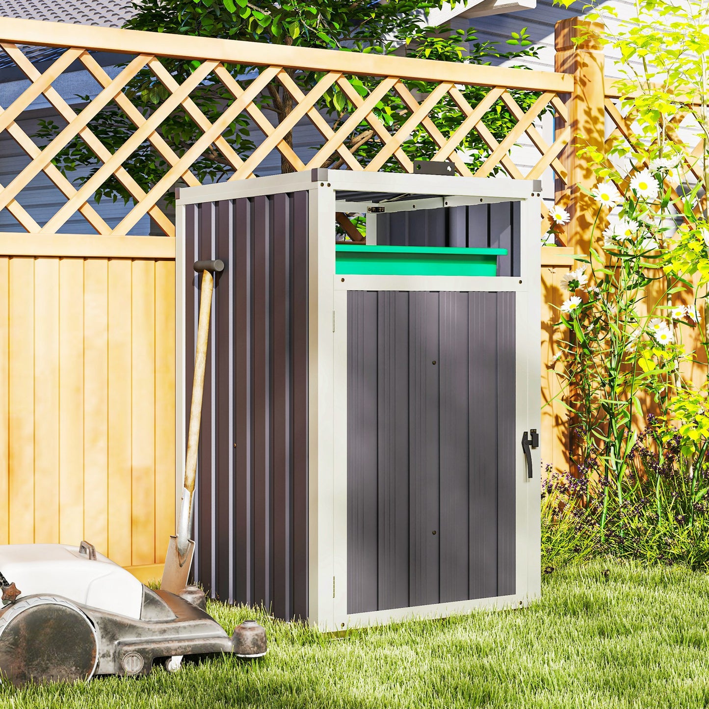 Afvalbak Opbergbox – Afvalcontainer Behuizing – Afvalcontainer Kast – Buitenafvalbak Opbergbox – Afvalbak Schuur – Voor 1x 240L Container – Gegalvaniseerd Staal – Weerbestendig Ontwerp