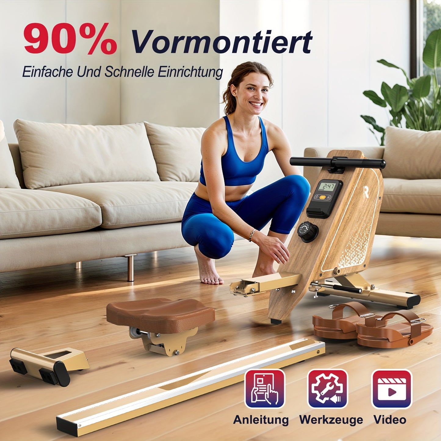 Roeitrainer – Roeimachine – Roeiapparaat – Fitness Roeitrainer – Magnetische Roeimachine – 16 Weerstandsniveaus – Draadloos LCD-scherm – Compact Met Verticale Opslag – Max 150 kg