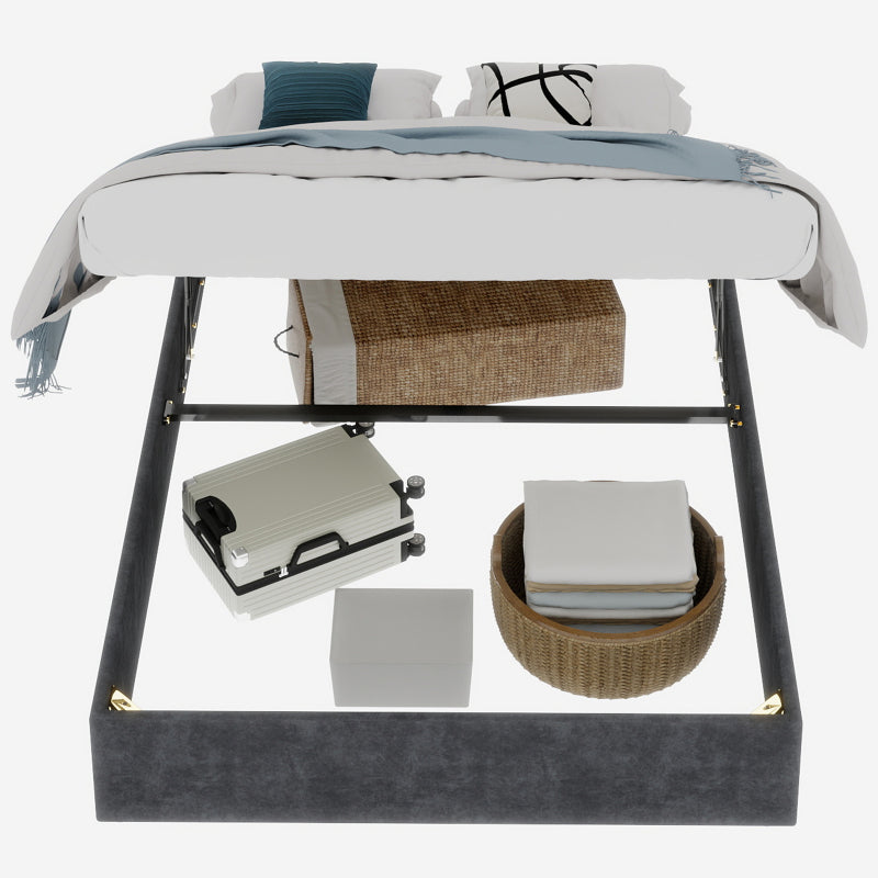 Bedframe 160x200 – Bedombouw – Tweepersoonsbed – Opbergbed – Gestoffeerd Bed – Grijs Nederlands Fluweel – Gaslift Opbergruimte – Modern Minimalistisch Design