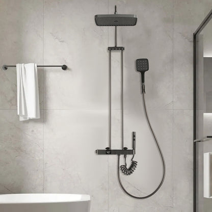 Modern Wall-Mounted Bath Tap with Hand Shower - 5-in-1 Shower System, Brass & Stainless Steel Construction, Black Finish, Corrosion Resistant for Contemporary Bathrooms, Bathroom Upgrade, Sleek Bathroom Style, Durable Bathroo