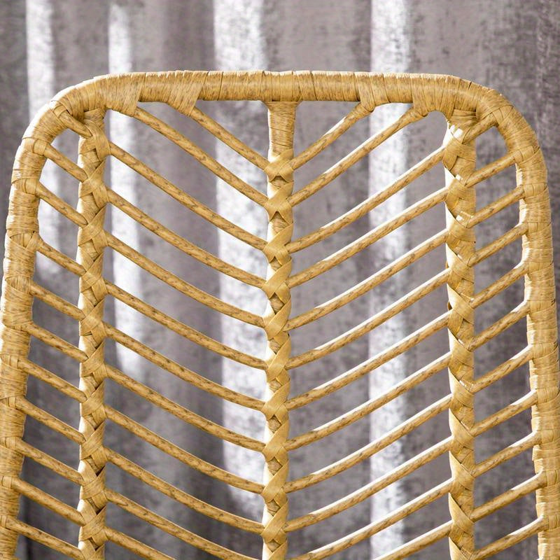 Boho Barstoelen – Barkrukken – Hoge Stoelen – Zitkrukken – Keukenstoelen – PE Rotan Vlechtwerk – Met Voetensteun – Kussen – Zwarte Metalen Poten – Set Van 2 – Mosterdgeel – Ruimtebesparend – Eenvoudige Montage