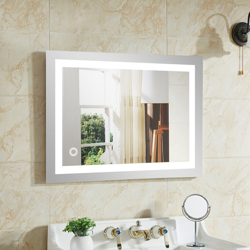 Bath Mirror, Wall Mounted Bathroom Mirror, Black Frame, 50x70cm, Cool White, 6500k