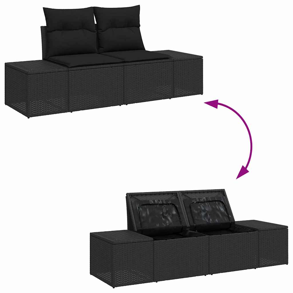 Tuinbank – Buitenbank – Loungeset – Zithoek – Balkonbank – 5-Zits – UV-Bestendig Poly Rattan – Stevig Stalen Frame – Zwart