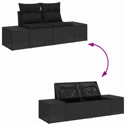 Tuinbank – Buitenbank – Loungeset – Zithoek – Balkonbank – 5-Zits – UV-Bestendig Poly Rattan – Stevig Stalen Frame – Zwart