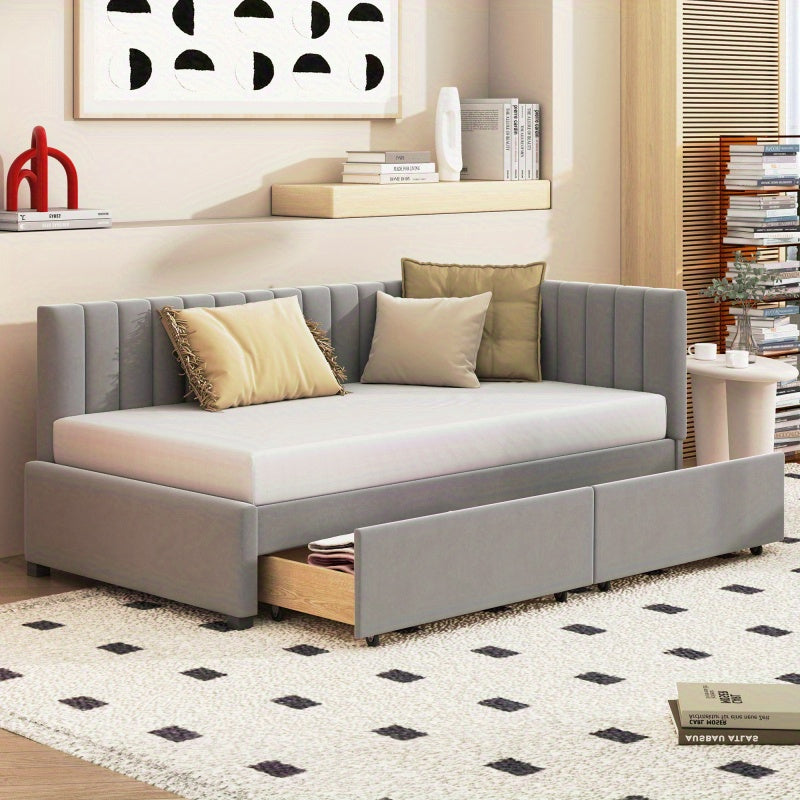 Upholstery Bed Sofa Bed 90200 Multifunction Bed with 2 Large Storage Space Drawers And Slatted Frame Skin -Friendly Velvet