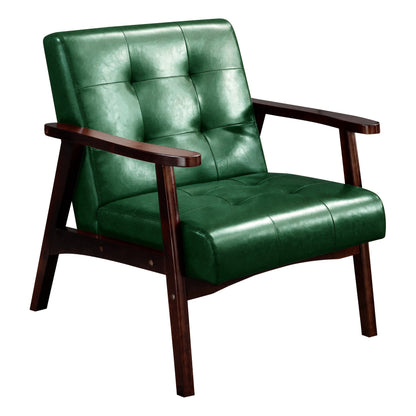 Vintage Fauteuil – Armstoel – Loungestoel – Zetel – Relaxstoel – Donkergroen Kunstleer – Beukenhouten Frame – Ergonomische Rugleuning – Comfortabele Dikke Kussens
