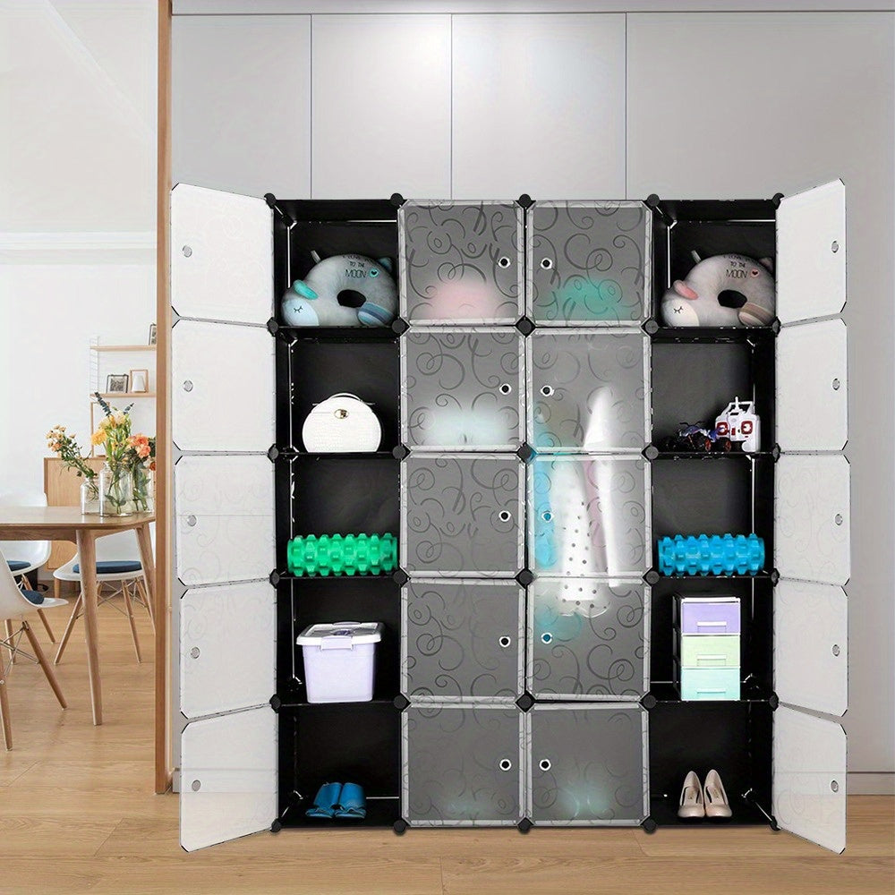 Kledingkast – Garderobekast – Opbergkast – Garderobe – Kamerkast – 146x37x182 cm – Licht en Draagbaar – 20 Deurtjes met Haken