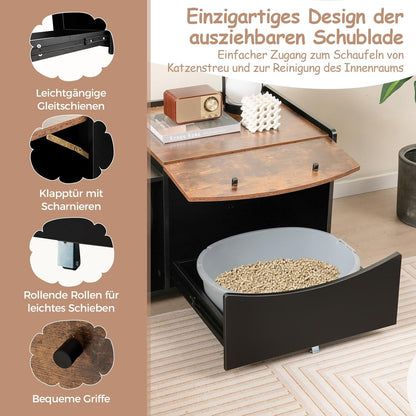 Kattenbakkast – Kattenbak Meubel – Kattenbak Verstopper – Kattenbak Omkasten – Kattenbak Kast Bruin – Uittrekbare Lade – Ventilatie & Privacy