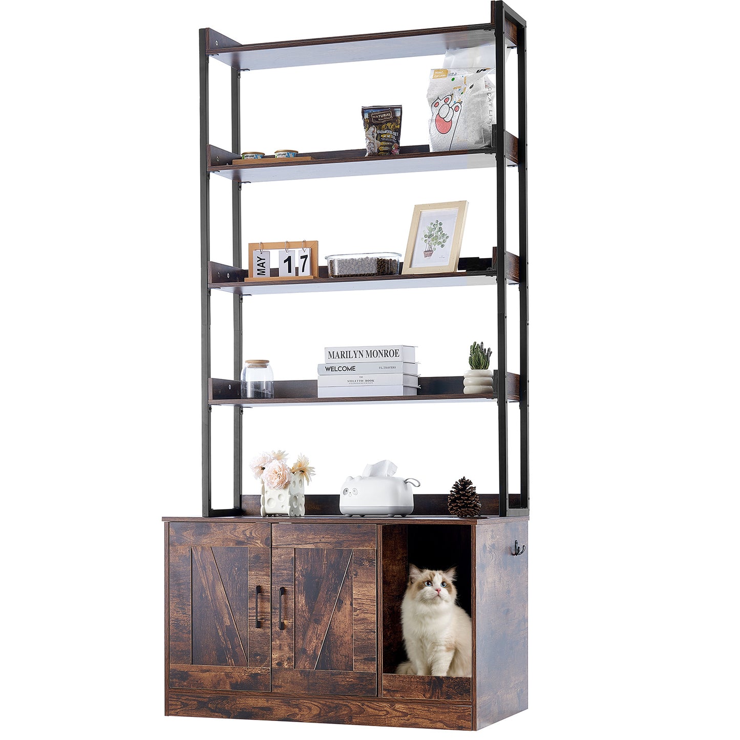 kattenbakhuisje – kattenbakmeubel – kattenbakkast – kattenbakombouw – kattenbakverbergkast – verborgen kattenbakruimte – duurzaam MDF met metalen frame