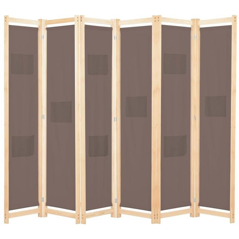 Kamerverdeler – Kamscherm – Ruimteverdeler – Scheidingswand – Panelenscherm – Bruin – 6 Panelen – 240 x 170 cm – Lichtgewicht Stof