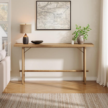 Farmhouse Console Tafel – Vintage Sidetable – Haltafel – Sofa Tafel – Entreetafel – Rustiek Bruin & Zwart – 140 cm Breed – Met Vlinder Metaal Frame