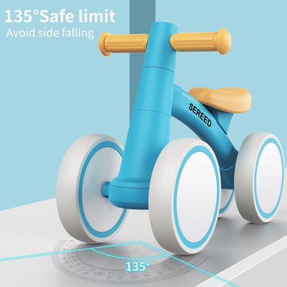 SEREED Baby loopfiets voor 1 jaar oude jongens meisjes 12-24 maanden peuter loopfiets, 4 wielen peuter eerste fiets, eerste verjaardagscadeau