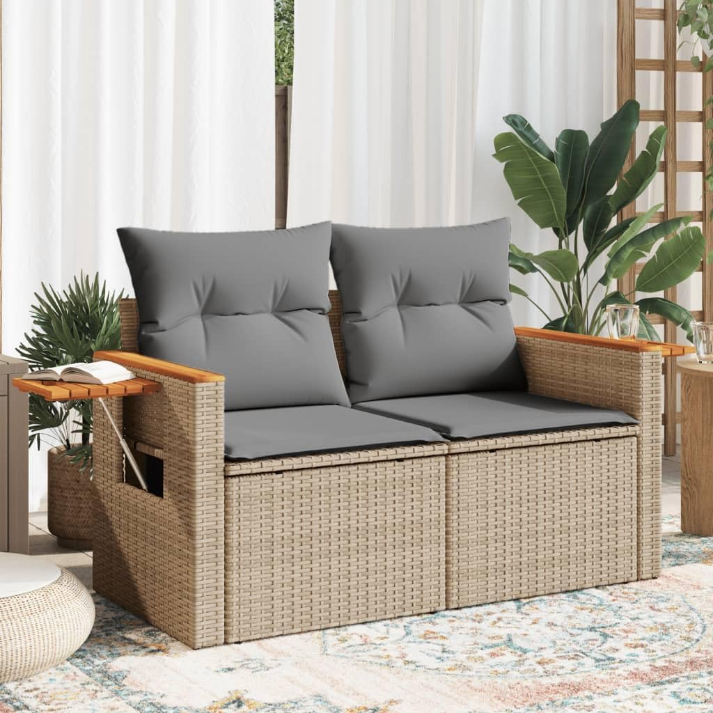 vidaXL 2-zits Tuinbank met Kussens Poly Rattan Beige, Lounge Bank, Tuinmeubilair