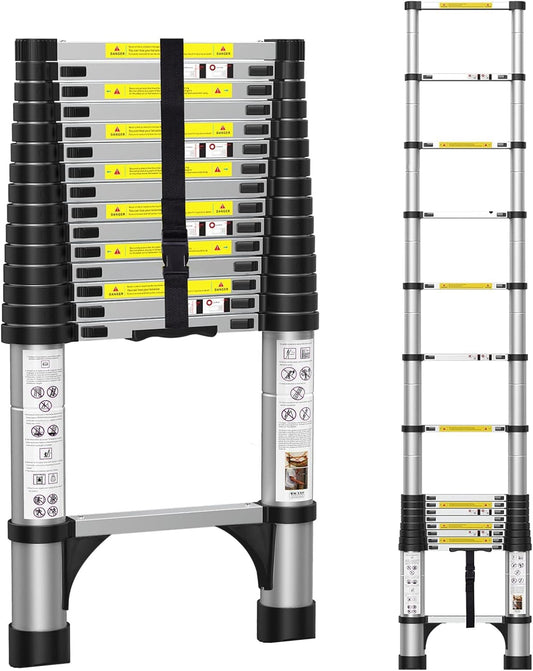BOWEITI 15,5 ft telescopische ladder, draagbare aluminium verlengladder met stabilisatoren, lichtgewicht, compacte telescopische ladder 330 lb-capaciteit, uitbreidingsladder voor thuis, buiten (15,5