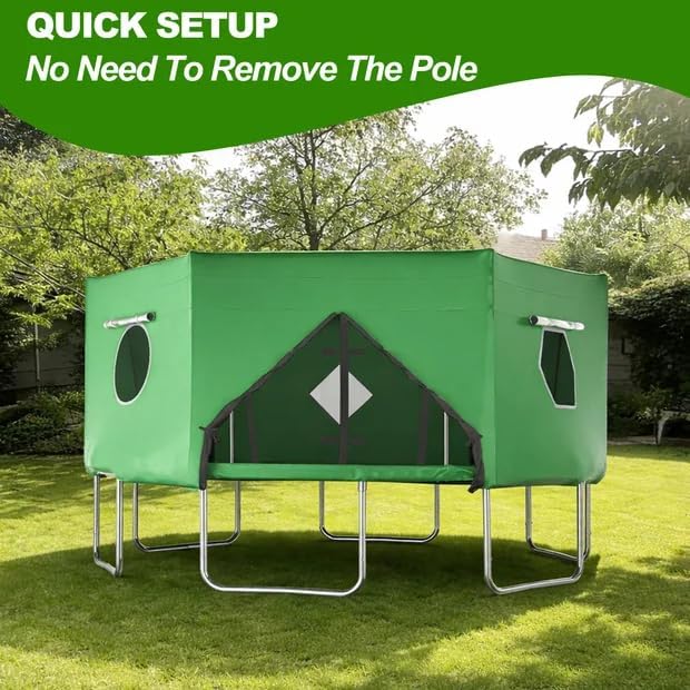 Trampoline Tent 427 cm Overkapping Afdekking, Trampoline Dak Accessoire voor Rechte Stangen met 6 Stangen, Bescherming tegen Zon en Wind, Geschikt voor Outdoor Gebruik (Groen)
