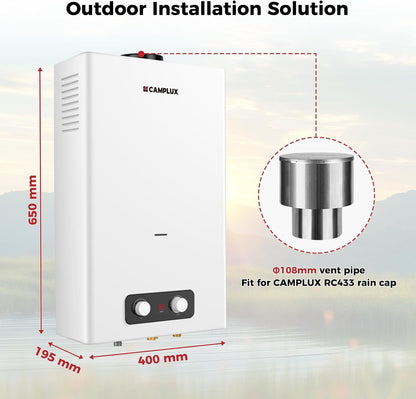 CAMPLUX 16 L Gas Boiler Tankless, Butaan (28-30 mbar)/ Propaan (37 mbar), 32 kW, BD422