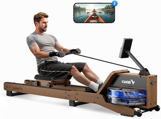 Waterroeimachine – Roeitrainer – Fitnessapparaat – Indoor Roeimachine – Houten Roeitoestel – Opvouwbaar Design – Waterweerstand Met 12 Paddles - QUORE