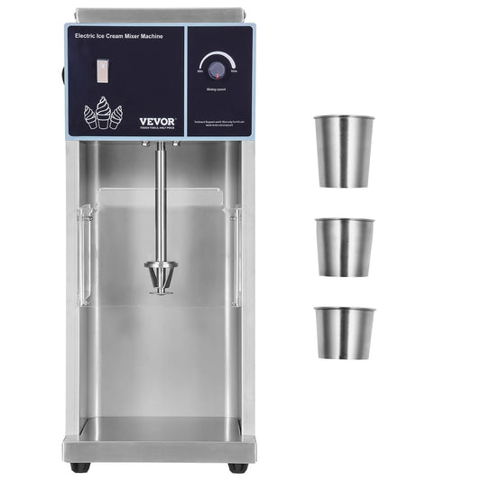 VEVOR IJsmixer met hoge snelheid, 400 W, 4200 omw/min, traploze snelheidsinstelling, van roestvrij staal 304, 3 handbekers, bereidt verschillende ijsaroma's voor, 257 x 220 x 620 mm, zilver