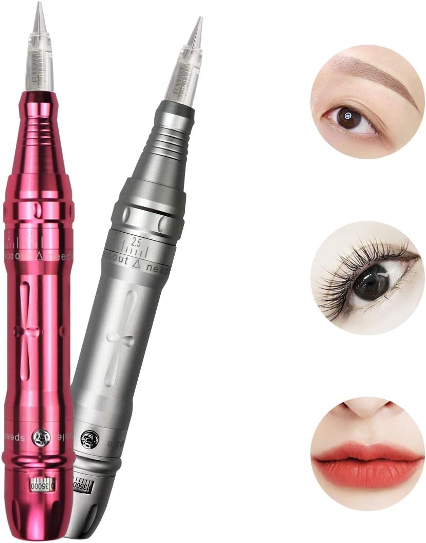 Multifunctionele Draadloze Permanente Make-Up Pen 2 Stuks Batterijen PMU Tattoo Pen voor Ombre Poeder 20 Stuks Tattoo Naalden 1RL (Zilver)