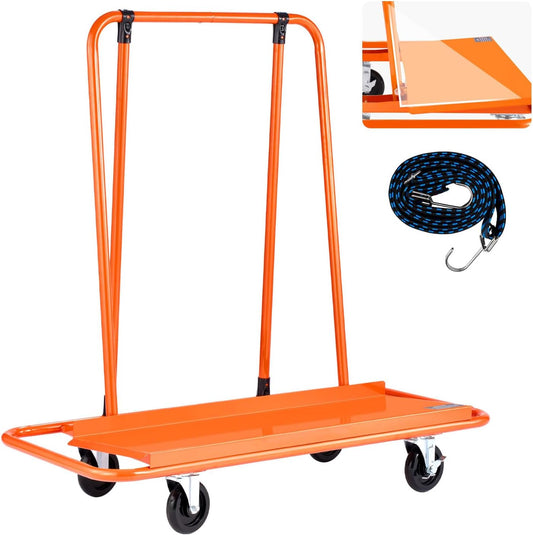 VEVOR Plasterboard Trolley 810 kg Steel with Swivel Wheels Durable and Durable Trolley with Fastening Strap for Plywood, Plasterboard, Glass, Orange