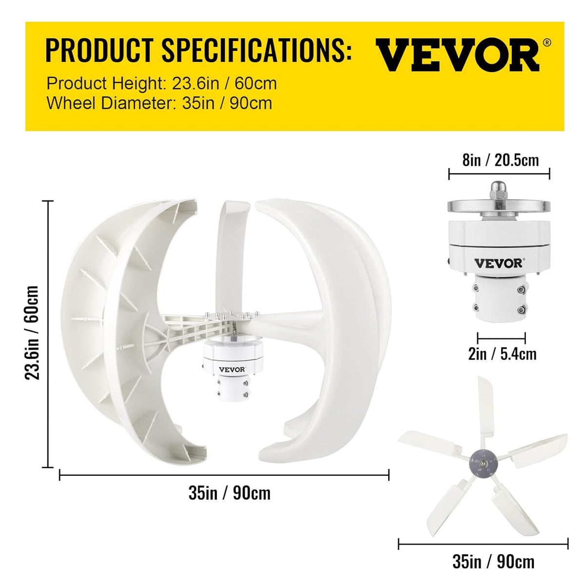 VEVOR Windgenerator, 600 W, 12 V, generator, zonne-turbine, generator, draagbare lantaarn