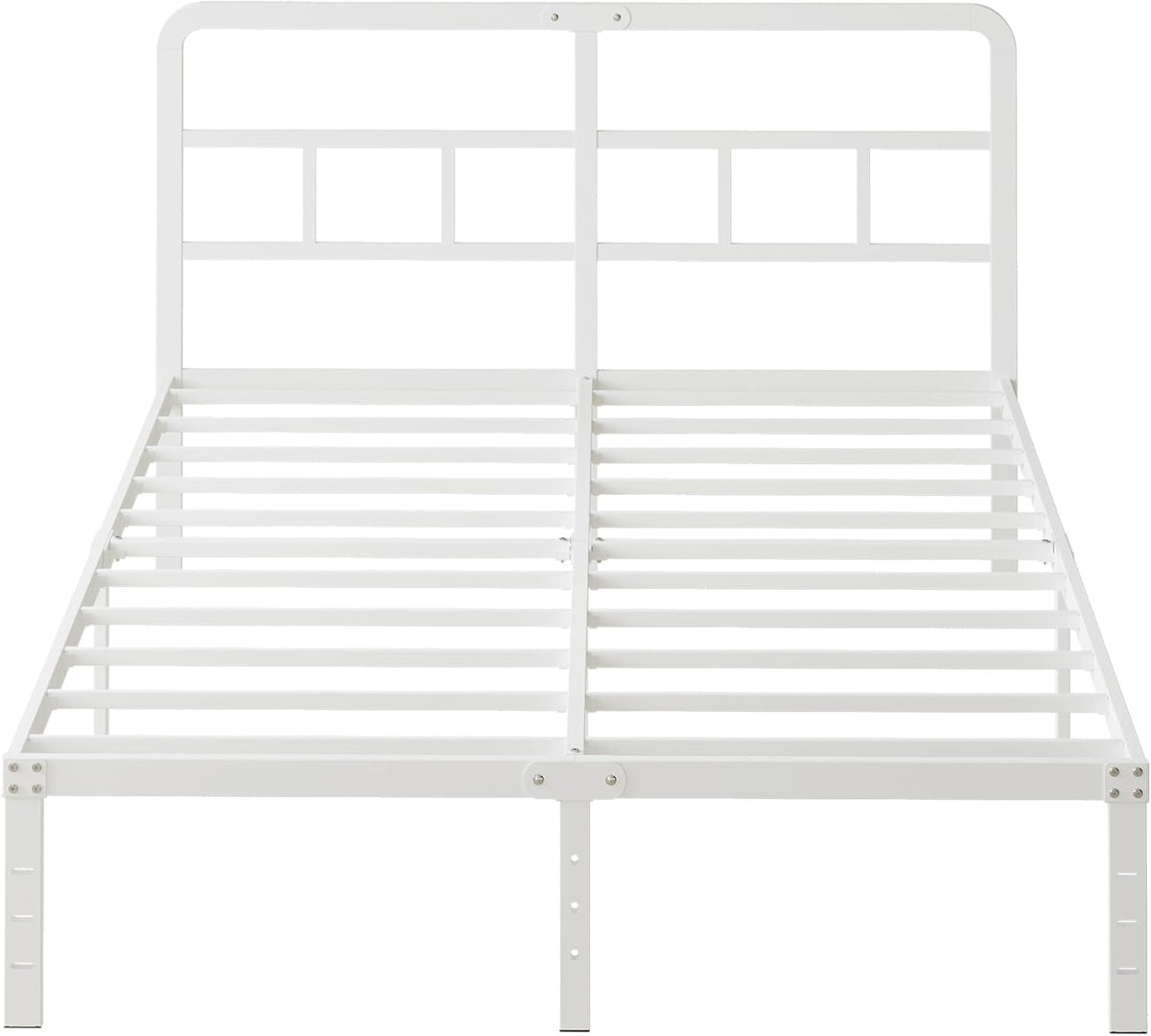 Lutown-Teen Metalen Bedframe 135x190 cm met Gebogen Hoofdbord, Hoogte 36cm, Dubbelbed Frame 135 x 190 met Lattenbodem Van Metaal, Opbergruimte onder het bed, Eenvoudige Montage, Wit