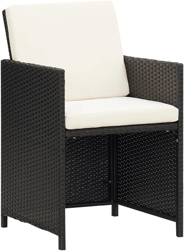 vidaXL 5-Piece Garden Set with Cushions Poly Rattan Black, Garden Furniture Set, Garden Dining Set, Outdoor Seating, Dining Set, Patio Set, Dining Area, Table and Chair, Garden Table - QUORE