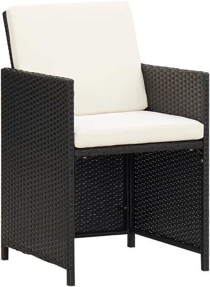 vidaXL 5-Piece Garden Set with Cushions Poly Rattan Black, Garden Furniture Set, Garden Dining Set, Outdoor Seating, Dining Set, Patio Set, Dining Area, Table and Chair, Garden Table - QUORE