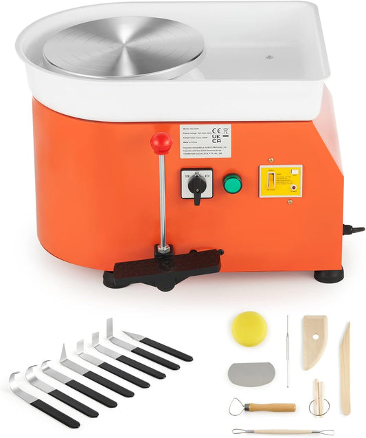CREWORKS 350 W draaibank voor elektrisch keramiek, 25 cm, elektrische machine voor klei, Pottery Wheel met omkeerbaar wiel met 300 omw/min, gereedschapsset voor kinderen en volwassenen