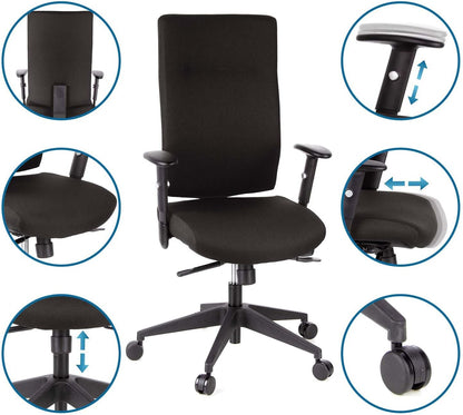 HJH OFFICE 608500 professionele bureaudraaistoel PRO-TEC 300 stof zwart bureaustoel ergonomisch, hoge rugleuning, verstelbare armleuning