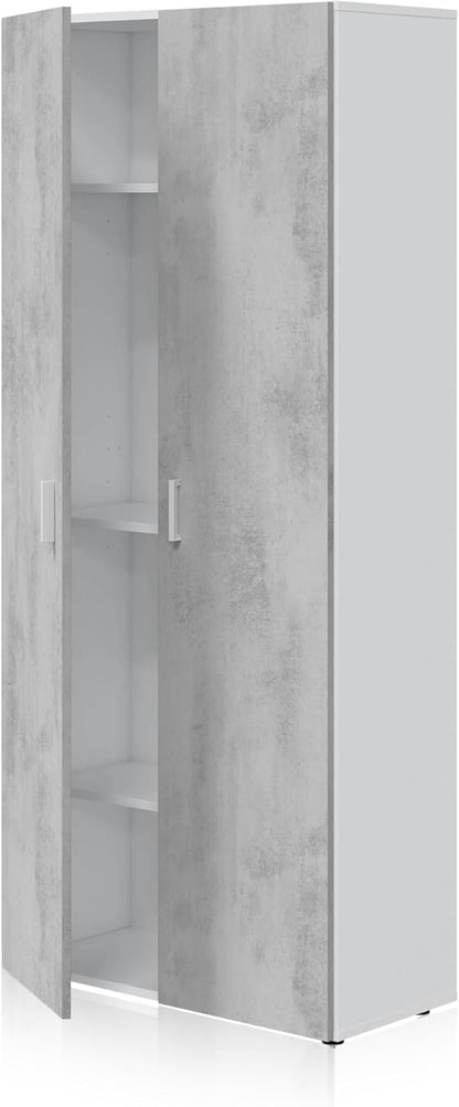 Habitdesign Multifunctionele kast met 2 deuren, afdekkast, wit artik en cement, afmetingen: 80 cm (breedte) x 182 cm (hoogte) x 37 cm (diepte)