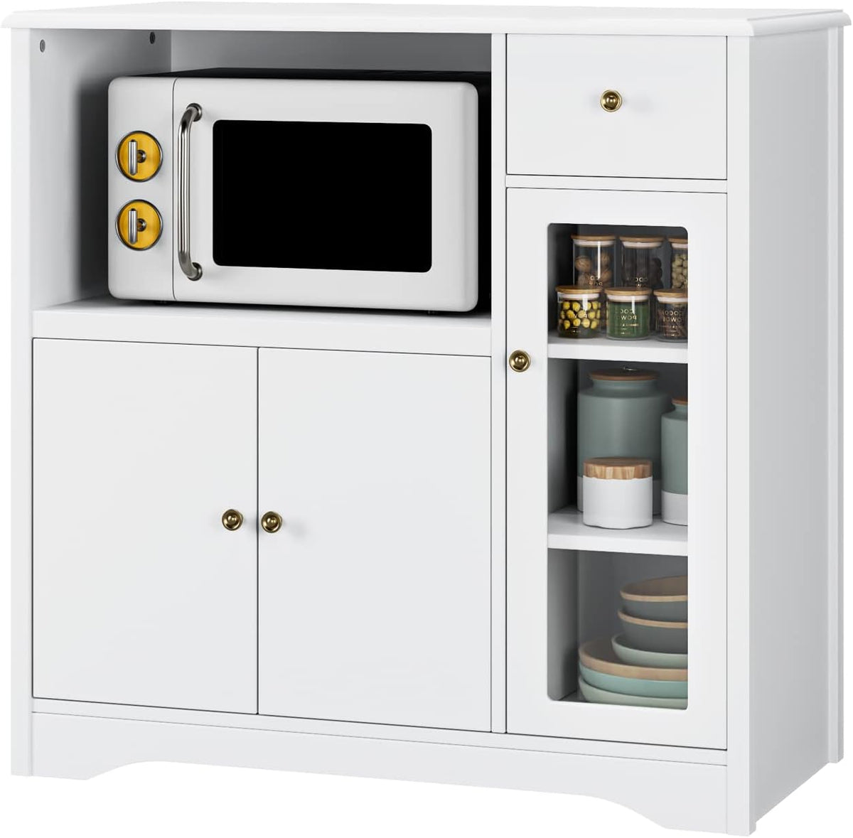 HOCSOK Sideboard, Kitchen Cabinet with Microwave Rack, with Doors and Drawers, Storage Cabinet for Dining Room and Kitchen, 90 x 40 x 82 cm, White - QUORE