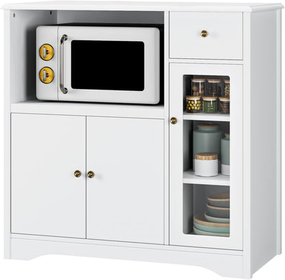 HOCSOK Sideboard, Kitchen Cabinet with Microwave Rack, with Doors and Drawers, Storage Cabinet for Dining Room and Kitchen, 90 x 40 x 82 cm, White - QUORE