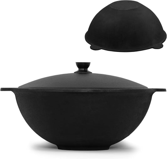 4BIG.fun Kazan cast iron pan 16 l with aluminum lid flat bottom Usbek swivel pan NAMANGAN Kazan Uzbek Asia WOK cast iron pan grill wok
