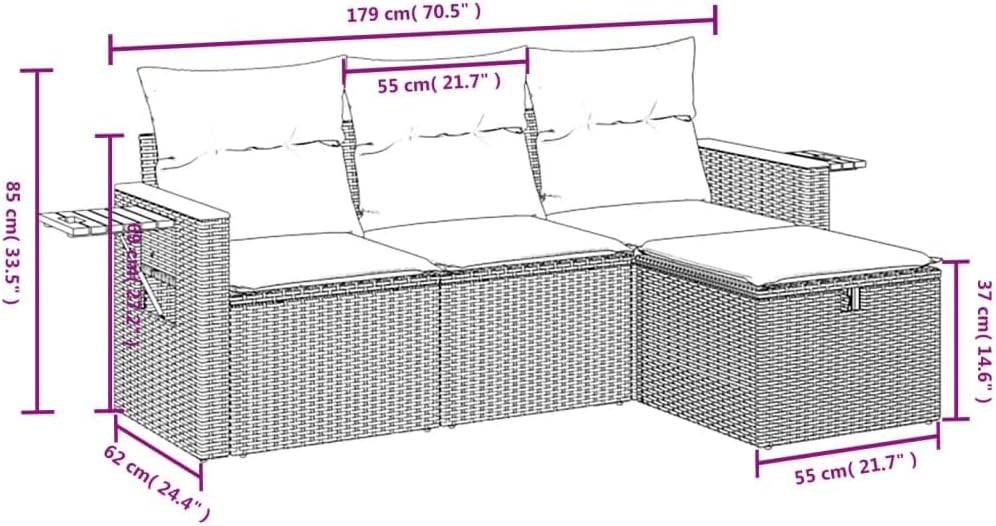 Gecheer 4-Piece Balcony Furniture Poly Rattan Lounge Garden Furniture Set Lounge Furniture Outdoor Patio Furniture Garden Lounge Furniture Sets Balcony Furniture Garden Furniture with Cushion Beige - QUORE