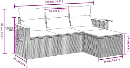 Gecheer 4-Piece Balcony Furniture Poly Rattan Lounge Garden Furniture Set Lounge Furniture Outdoor Patio Furniture Garden Lounge Furniture Sets Balcony Furniture Garden Furniture with Cushion Beige - QUORE