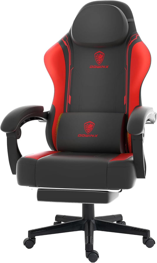 Dowinx Gaming Chair, Ergonomic PU Leather Gamer Chair with Lumbar Support, PC Chair with Widened Backrest, Maximum Load 150 kg, Red - QUORE