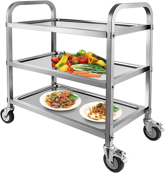 HLC 3 Tier Rvs Dienende Catering Trolley Wielen Utility Cart Keuken Cart Serveerwagen Met Vergrendelende Wielen Voor Keuken Hotels - 95x95x50CM