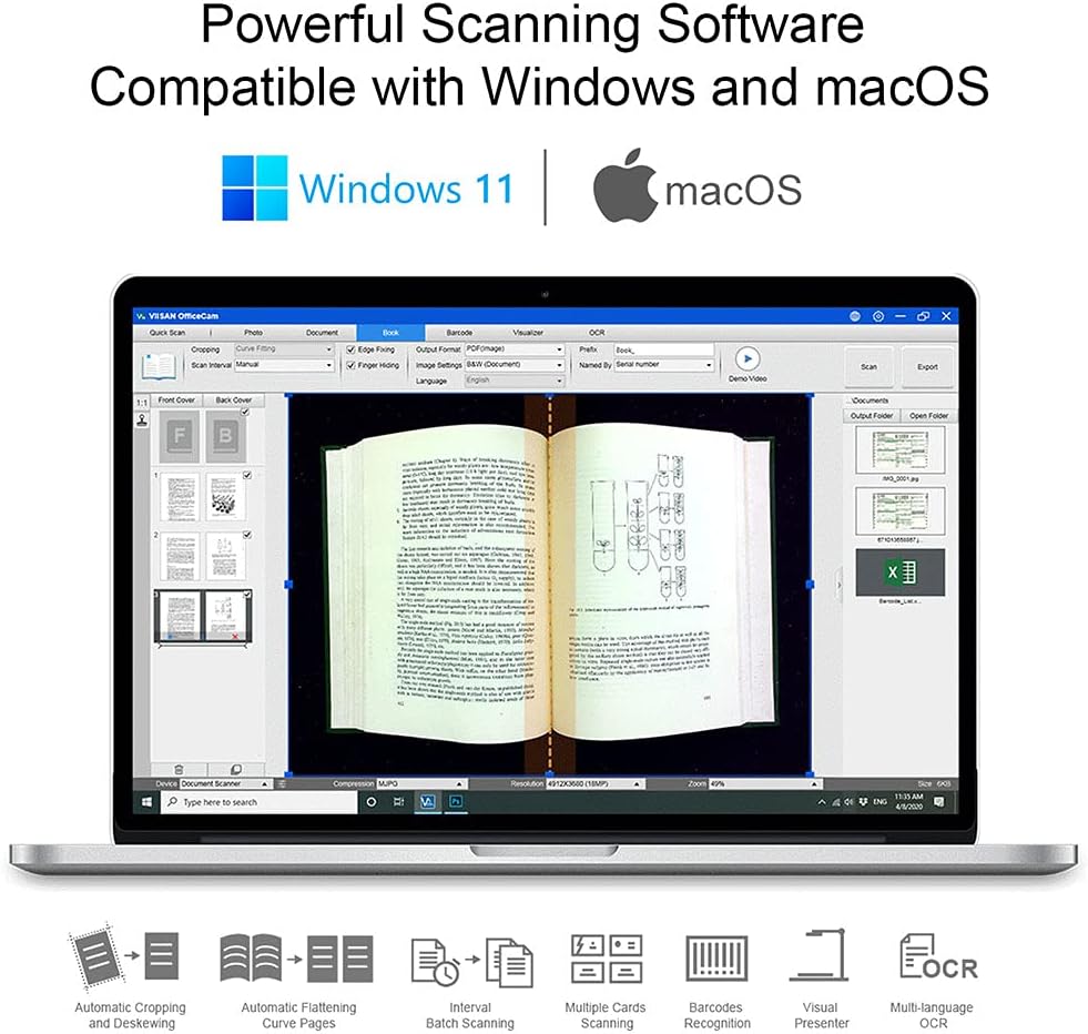 Viisan S21 A2 documentscanner - resolutie 27 MP, perfect voor het snel scannen van grote documenten en boeken. Compatibel met meertalige OCR, Mac en Windows.