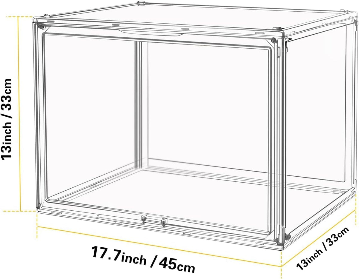 XL Transparante stapelbare opbergdozen met magneetsluiting, stofdichte vitrine, acryl showbox voor helmen, figuren, boeken, cosmetica, schoenen en handtassen (XL, set van 3)