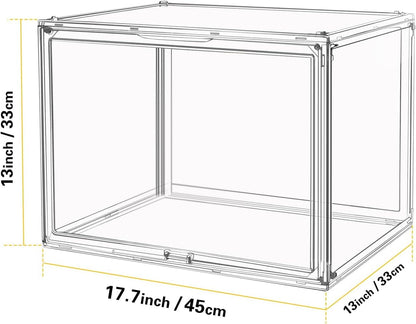 XL Transparante stapelbare opbergdozen met magneetsluiting, stofdichte vitrine, acryl showbox voor helmen, figuren, boeken, cosmetica, schoenen en handtassen (XL, set van 3)
