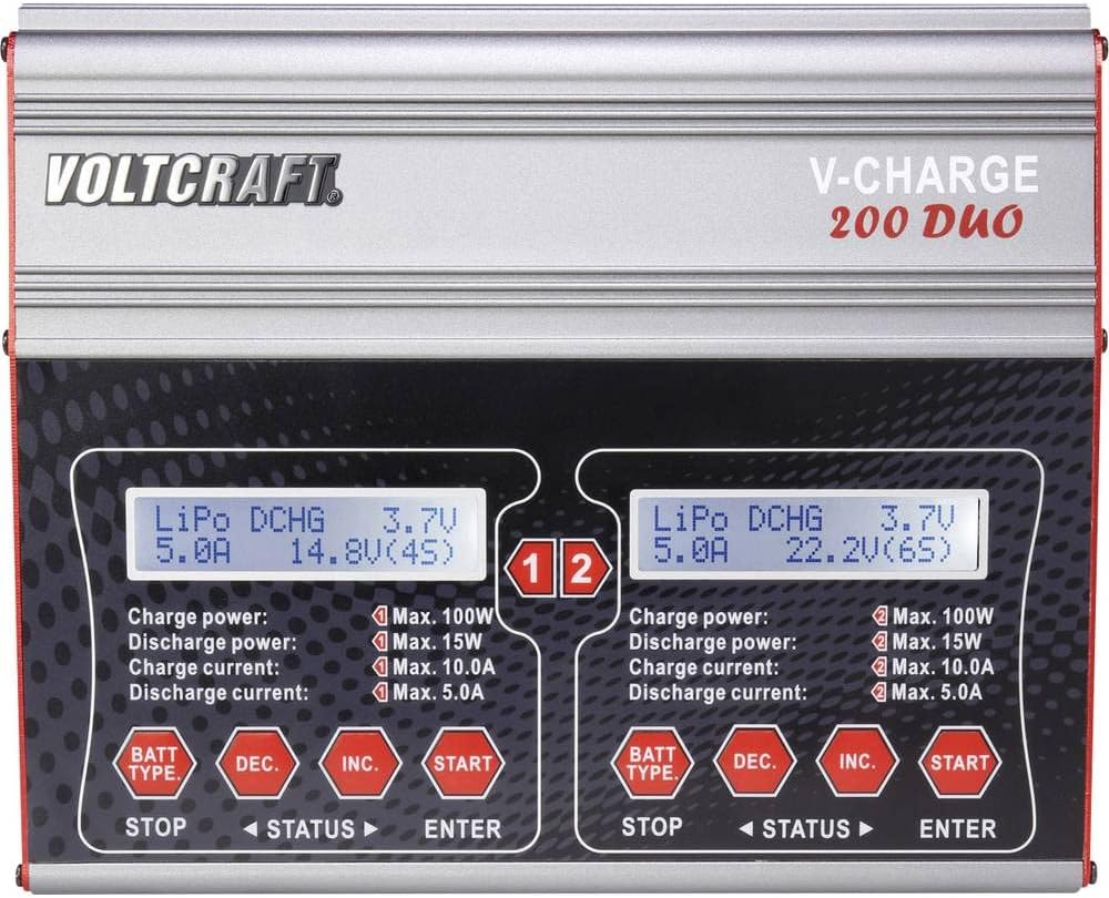 VOLTCRAFT V-Charge 200 Duo Multifunctionele modelbouwlader 12 V, 230 V 10 A Lood, NiMH, NiCd, Li-poly, Li-ion, LiHV, Lo