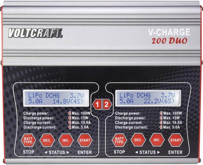 VOLTCRAFT V-Charge 200 Duo Multifunctionele modelbouwlader 12 V, 230 V 10 A Lood, NiMH, NiCd, Li-poly, Li-ion, LiHV, Lo