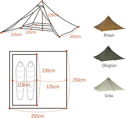 Thous Winds Campingtent, outdoor tent voor 2 personen, waterdicht, 4 seizoenen, winddicht, ultralichte piramidetent voor solo-wandelaars, camping, outdoor, bergbeklimmen, snelle opbouw