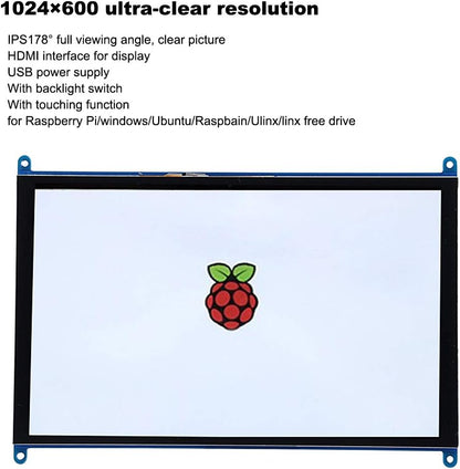 10In touchscreen, HD 1024X600 LCD-scherm beeldscherm Vervanging van computermonitor, met volledige kijkhoek, ondersteuning voor HDMI, USB, compatibel met Raspberry PI