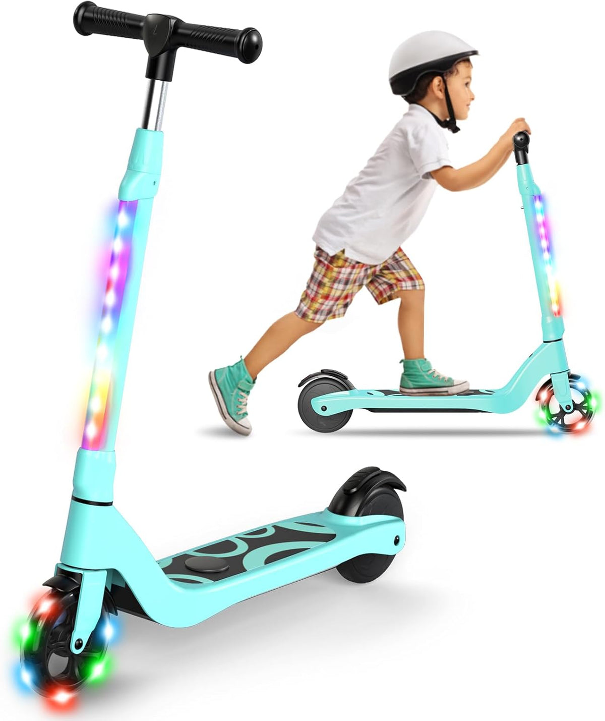SISIGAD Elektrische Step voor Kinderen van 6-12 Jaar, Kids E Scooter 5.3 Inch E Step met Kleurrijke LED-verlichting en 3 Verstelbare Hoogte, Kids Elektrische Scooter Max Belasting 70kg, Max 10km/h