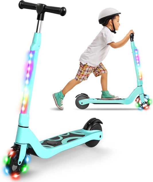SISIGAD Elektrische Step voor Kinderen van 6-12 Jaar, Kids E Scooter 5.3 Inch E Step met Kleurrijke LED-verlichting en 3 Verstelbare Hoogte, Kids Elektrische Scooter Max Belasting 70kg, Max 10km/h
